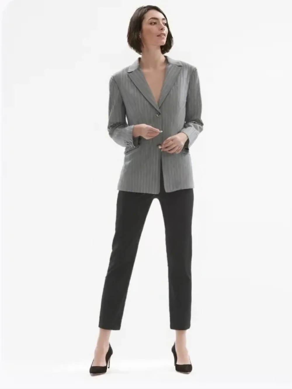 Piazza Sempione Gray Pinstripe Wool Silk Blazer Jacket IT 48 US 12 Made in Italy - Picture 1 of 8